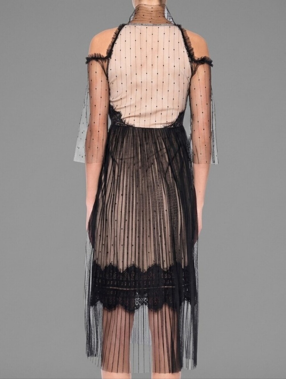 True Decadense Arleth Black Nude Tulle Women's Midi Size 10 NWT - Picture 3 of 10